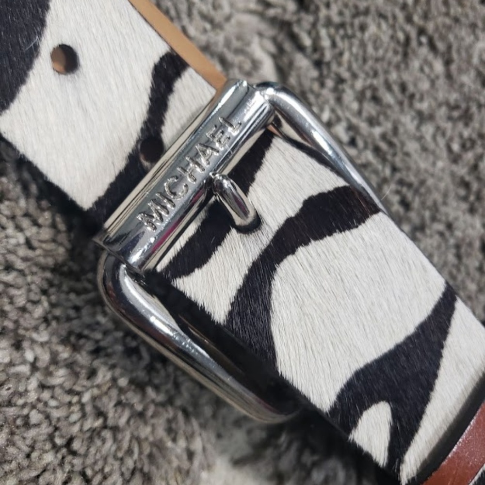 Leather Zebra Print Women's Belt - White/Black - Picture 5 of 8